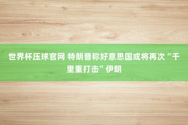 世界杯压球官网 特朗普称好意思国或将再次“千里重打击”伊朗